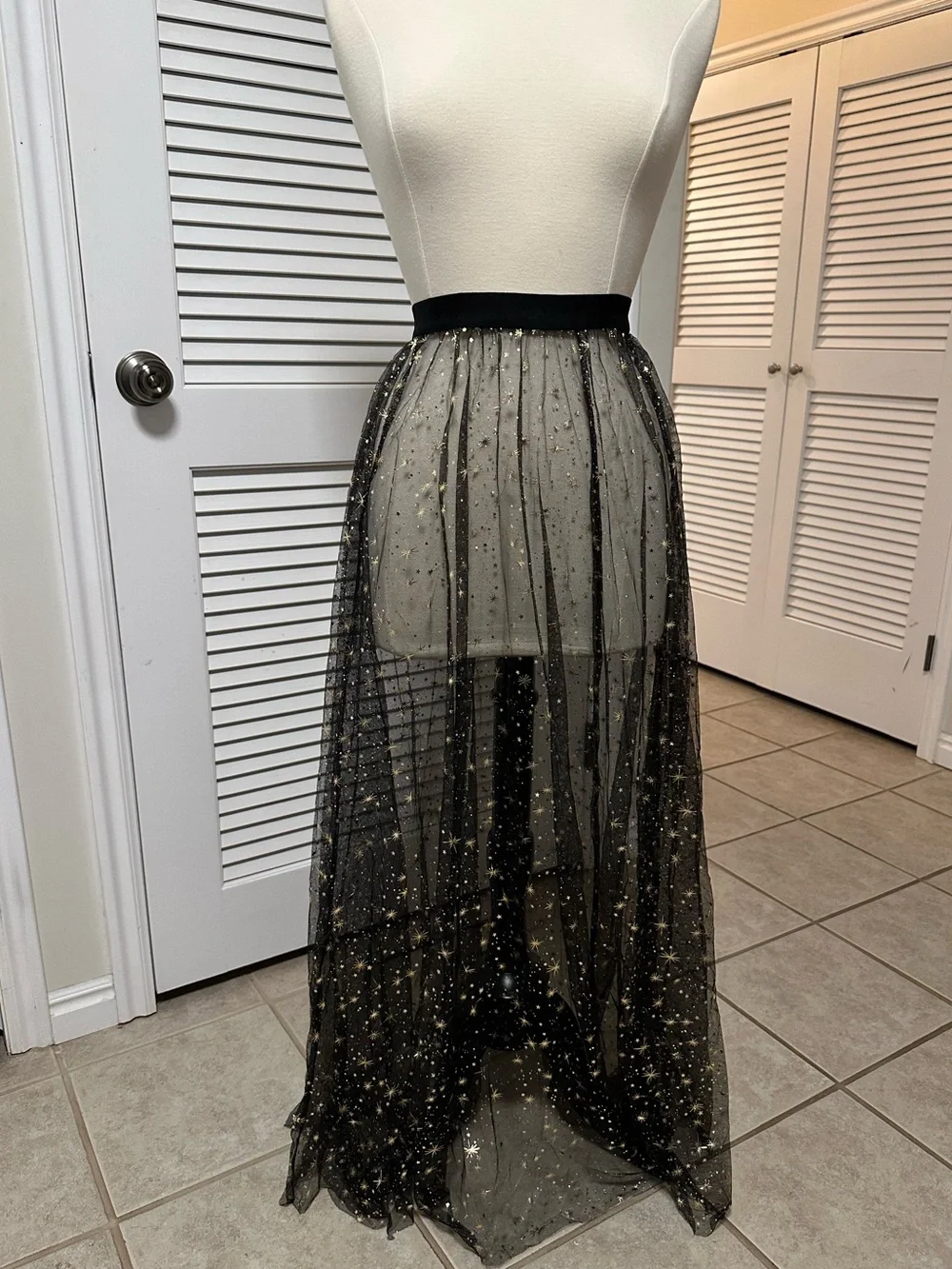 Sheer Black Star-Embellished Maxi Skirt - Picture 1 of 6